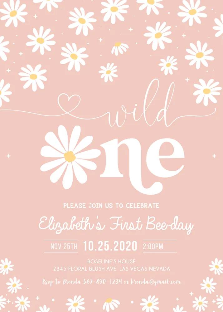 Boho Daisy 1st Birthday Invitation | Groovy Wild One Canva Template