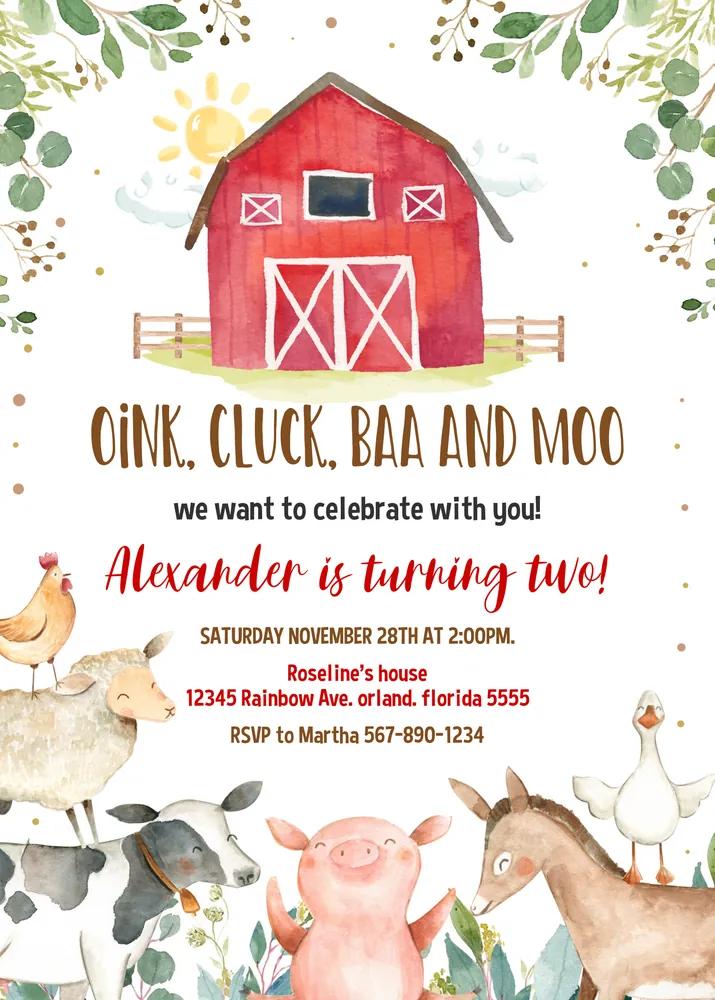Farm Birthday Invitation Boy Barnyard Animals Canva Template Digital Invite
