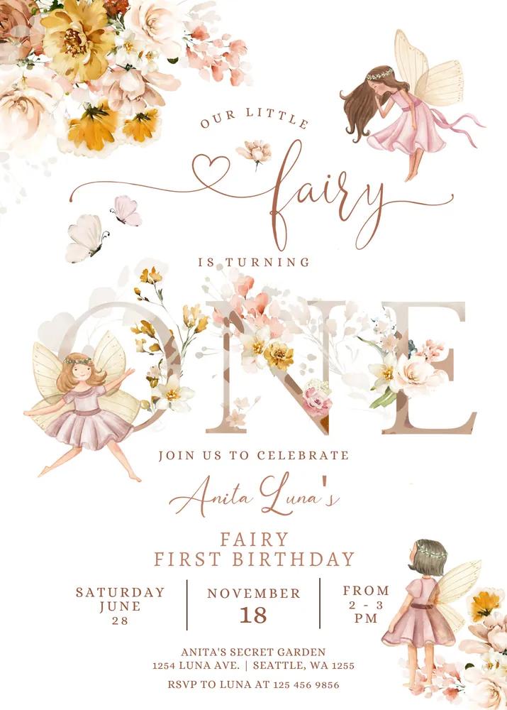 Fairy Birthday Invitation Canva Template - Butterfly Wildflower Garden Invite