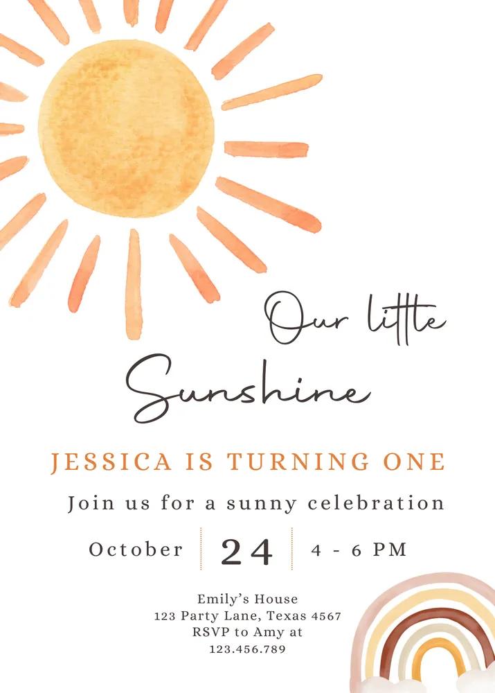 Our Little Sunshine 1st Birthday Invitation | Boho Canva Template