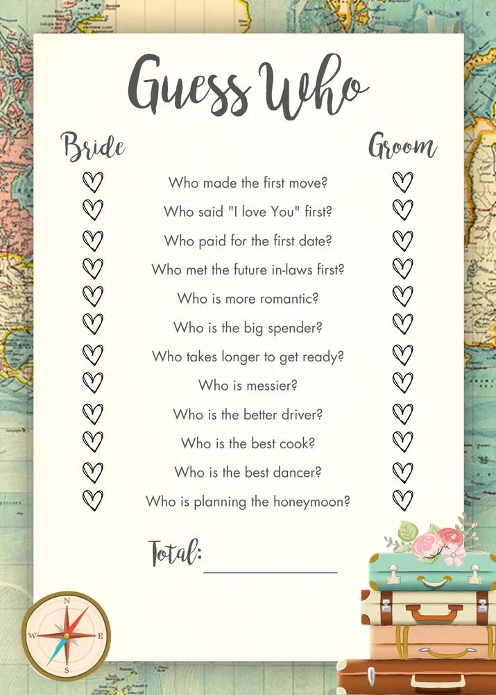 Vintage Travel Guess Who Bridal Shower Game | Editable Canva Template