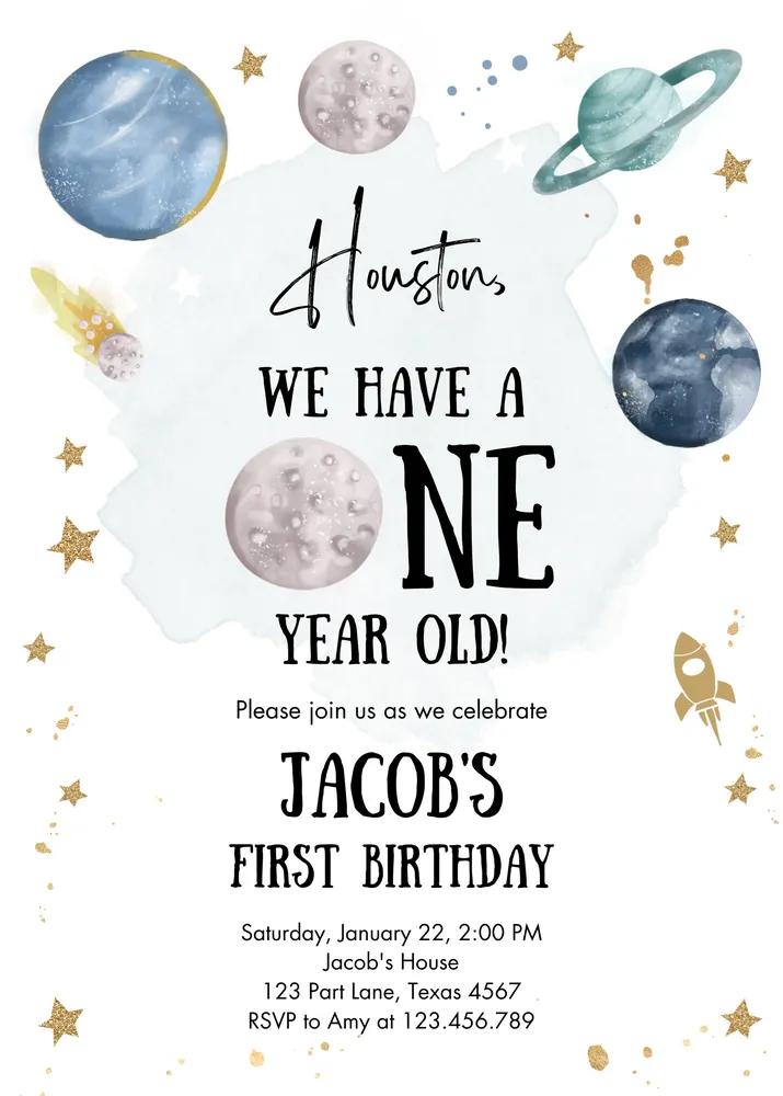 Space First Birthday Invitation Canva Template | Trip Around the Sun Invite