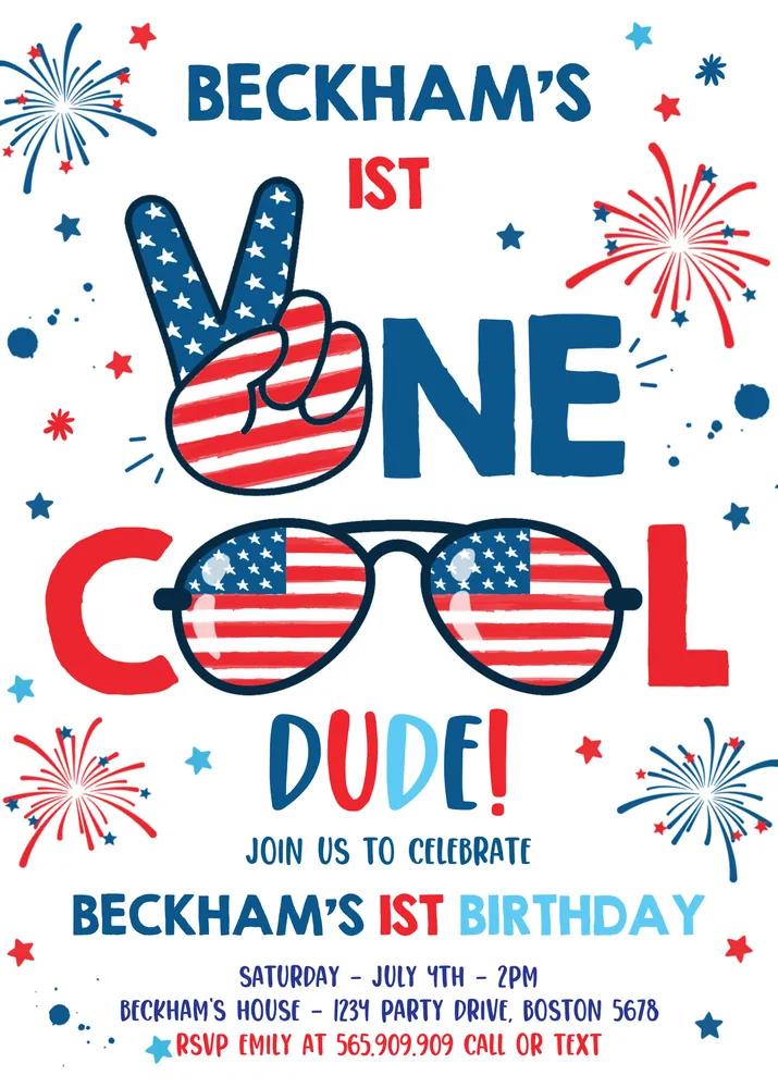 4th of July 1st Birthday Invitation | One Cool Dude Canva Template
