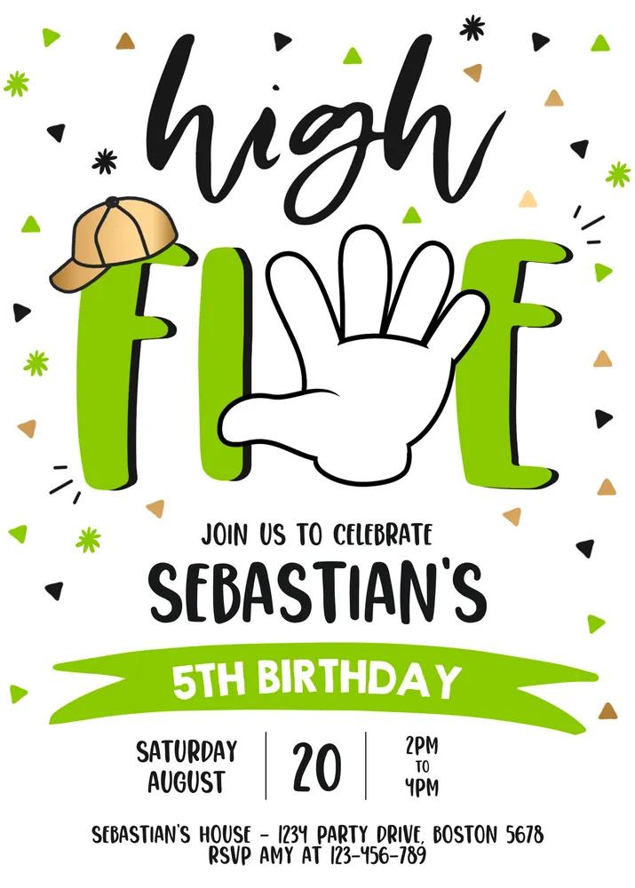 High Five 5th Birthday Invitation | Editable Boys Hi Five Party Canva Template