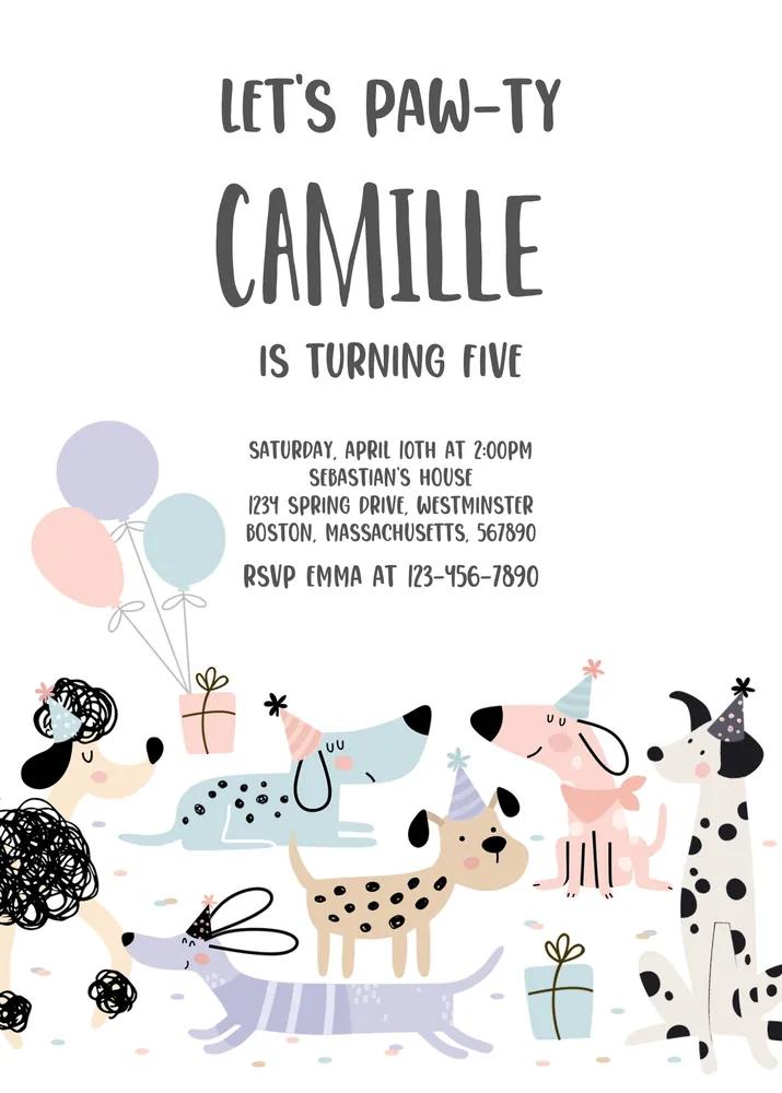 Puppy Birthday Invitation Pink Dog Party Canva Template Girl Lets Pawty