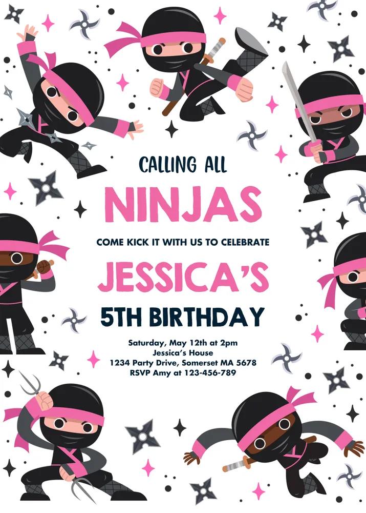 Girl Ninja Birthday Party Invitation | Pink Karate Warrior Canva Template