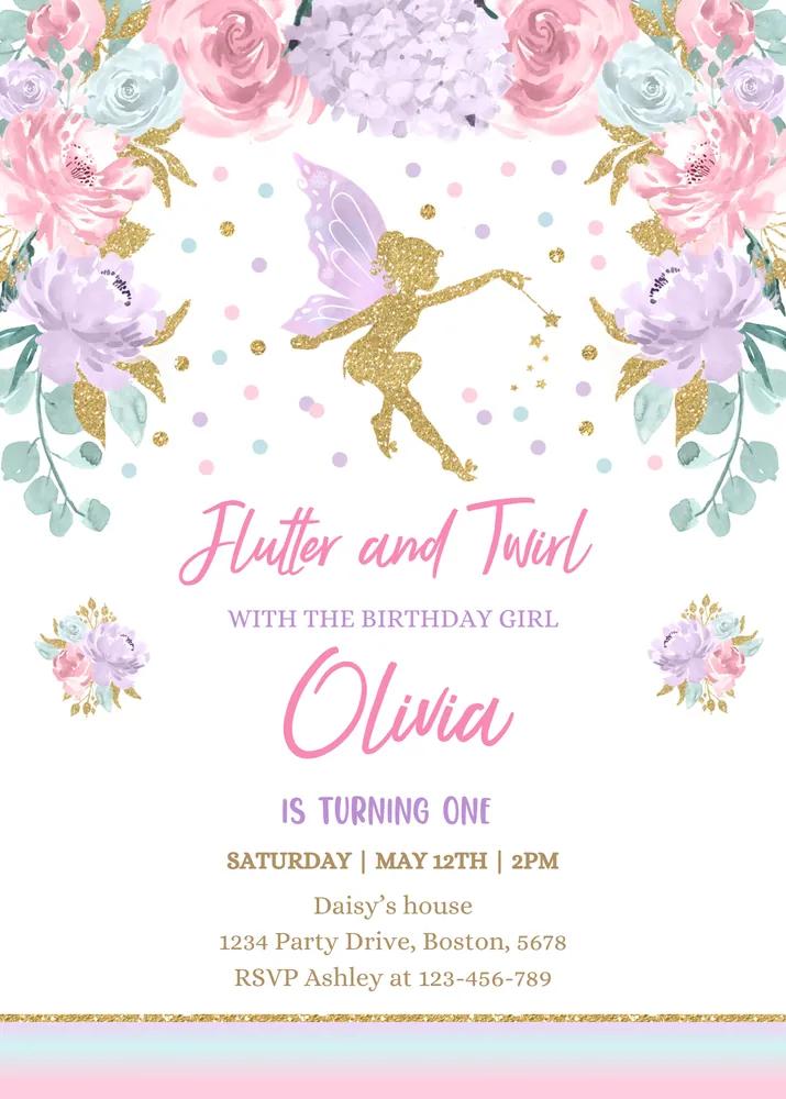 Fairy Birthday Invitation Canva Template | Whimsical Enchanted Pixie Party