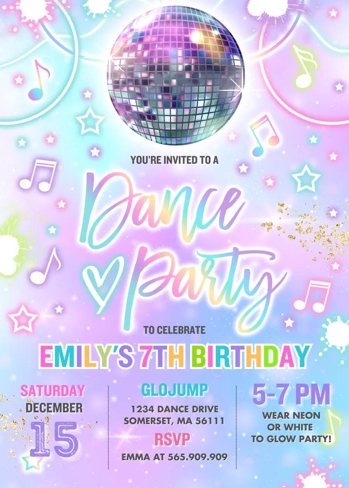 Glow Tie Dye Dance Party Invitation | Editable Canva Template