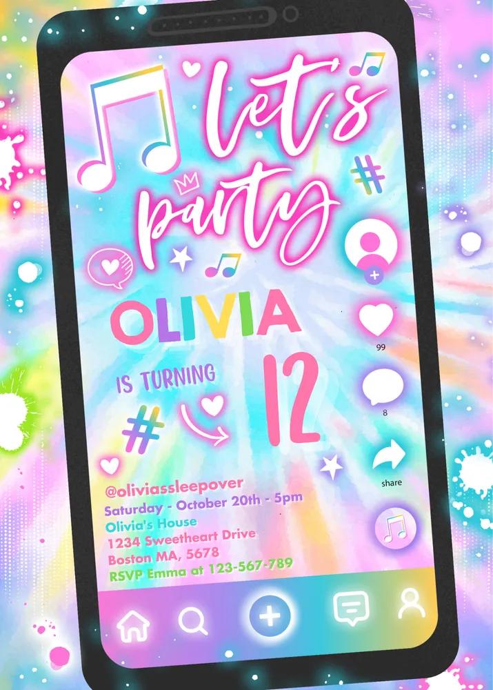 Tie Dye Music Birthday Invitation | Editable Canva Template App Party