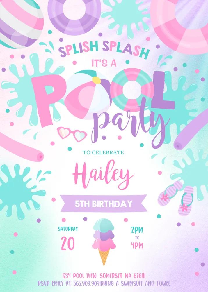 Pool Party Invitation Canva Template - Editable Summer Birthday Invite