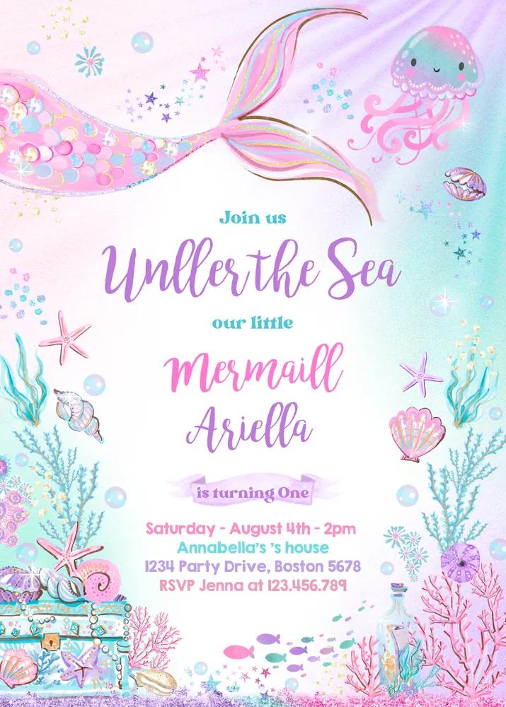 Mermaid Birthday Invitation | Editable Canva Template Under the Sea Party