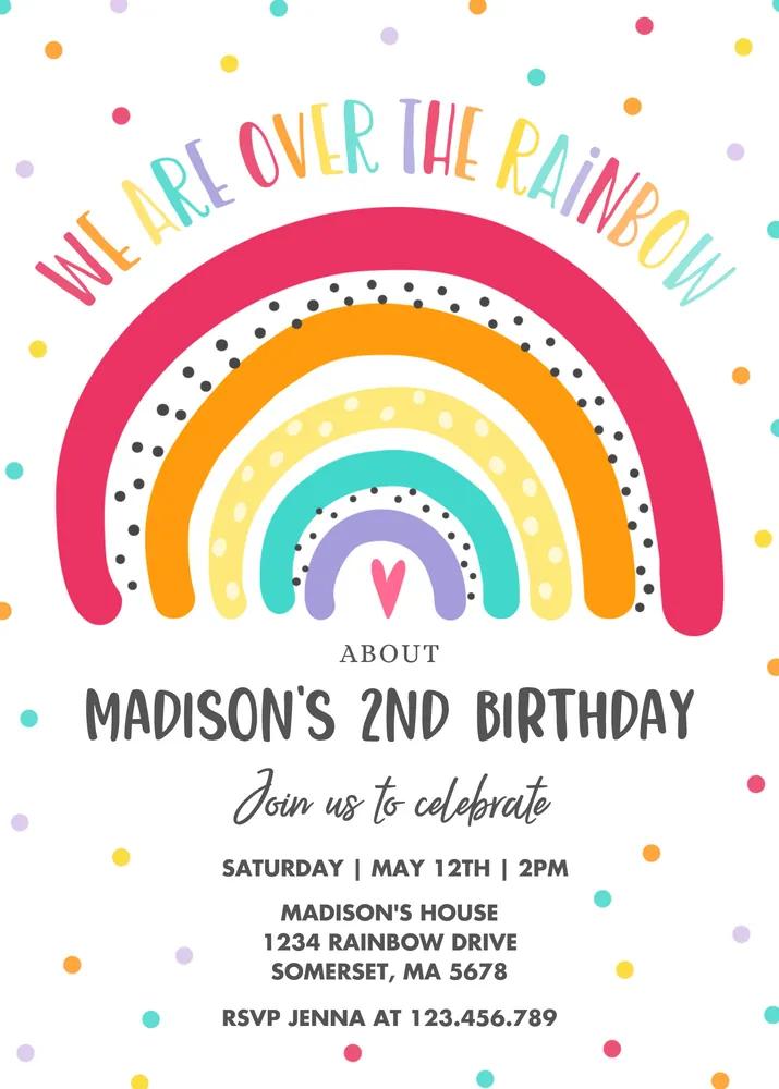 Rainbow Birthday Invitation | Editable Canva Template | Bright Colorful Party