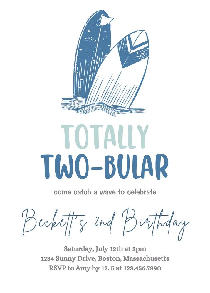 Surf 2nd Birthday Invitation | Totally Two-bular Canva Template | Beach Party