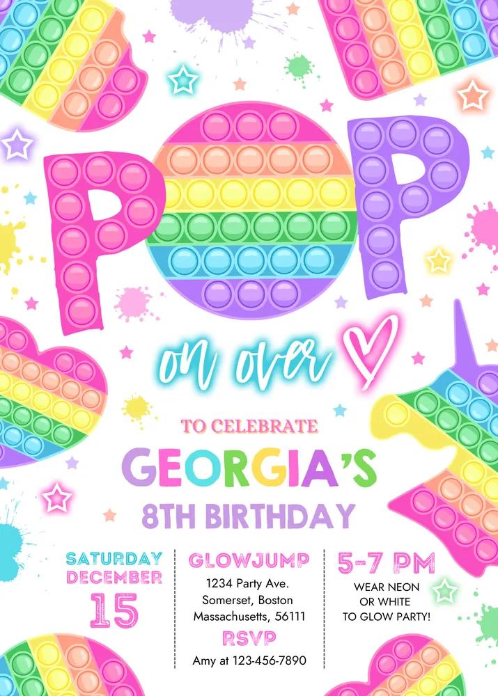 Pop It Birthday Invitation Canva Template | Pastel Rainbow Fidget Toy Invite