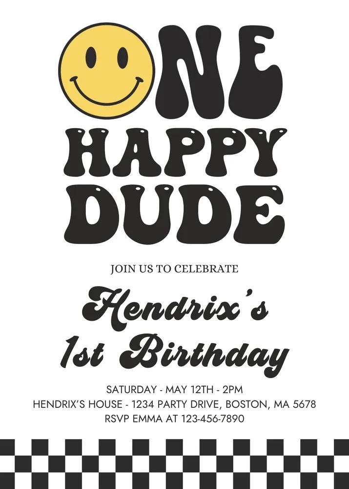 One Happy Dude 1st Birthday Invitation | Editable Canva Template
