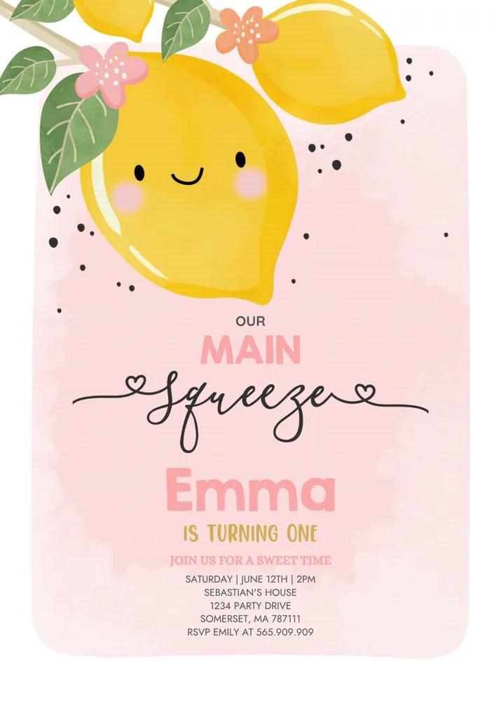 Lemon Birthday Invitation Our Main Squeeze Editable Canva Template