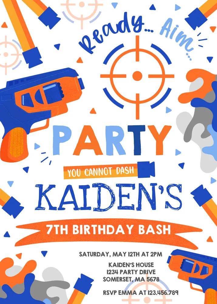 Dart Gun Birthday Invitation | Editable Canva Template | Dart War Party