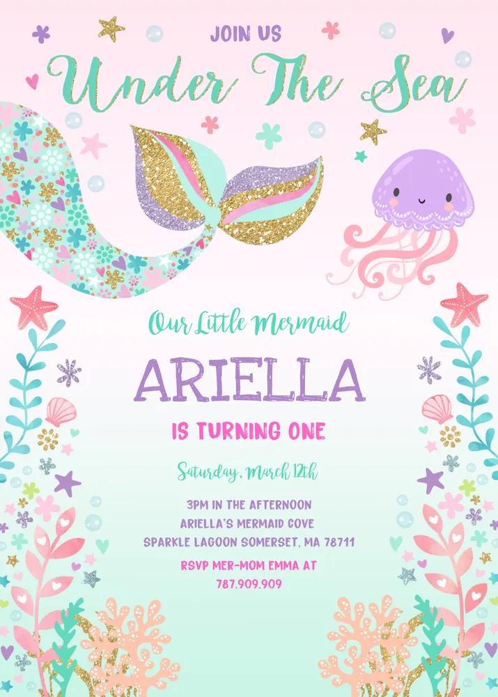 Mermaid Birthday Invitation Template - Editable Under The Sea Party Invite