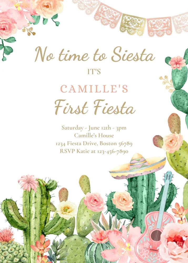 Fiesta 1st Birthday Invitation Canva Template | Editable Mexican Party Invite