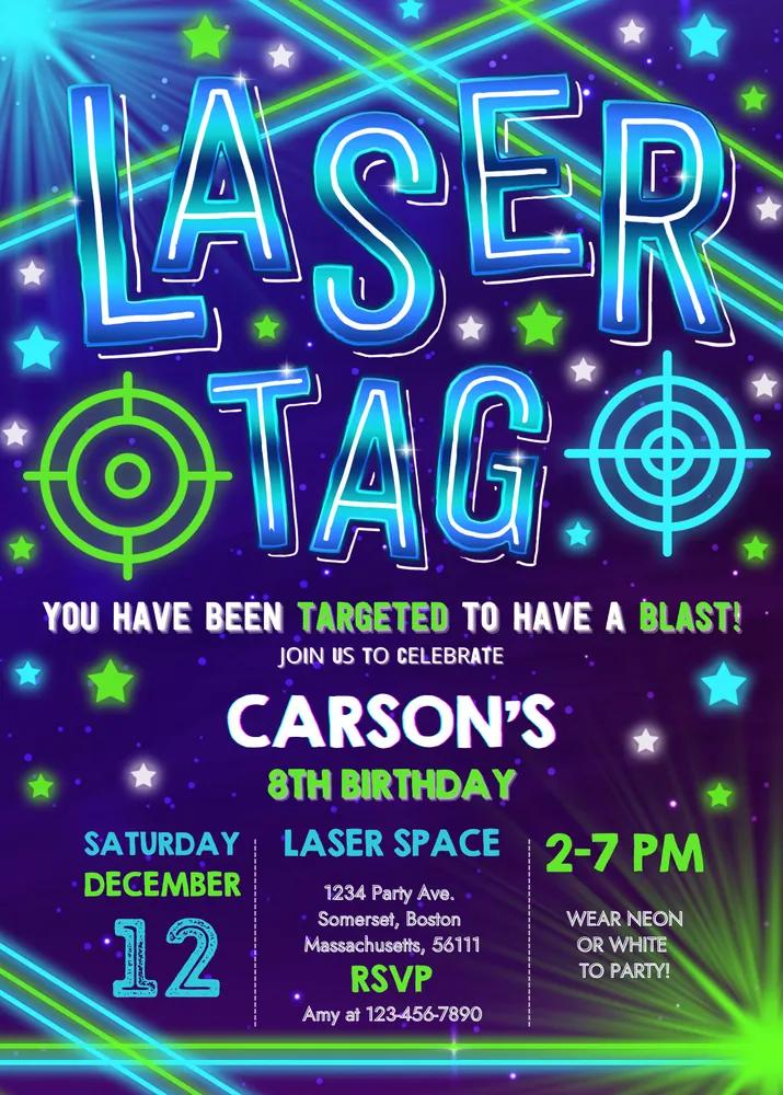 Editable Neon Laser Tag Birthday Invitation | Glow Party Canva Template