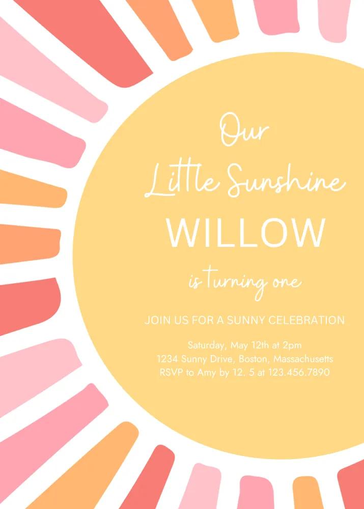 Our Little Sunshine 1st Birthday Invitation | Boho Girl Trip Around the Sun