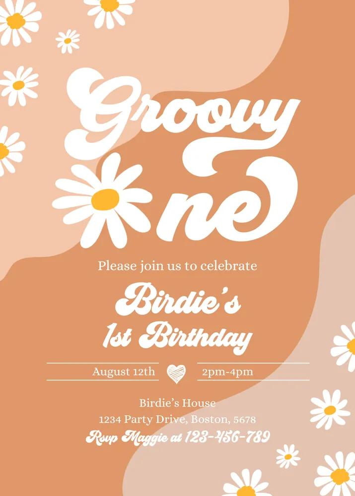 Groovy One 1st Birthday Invitation | Boho Retro Canva Template