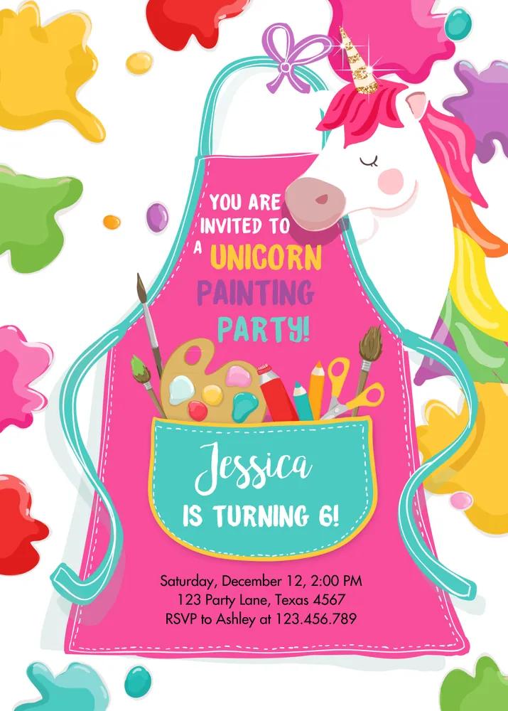 Unicorn Painting Party Invite | Editable Art Birthday Canva Template