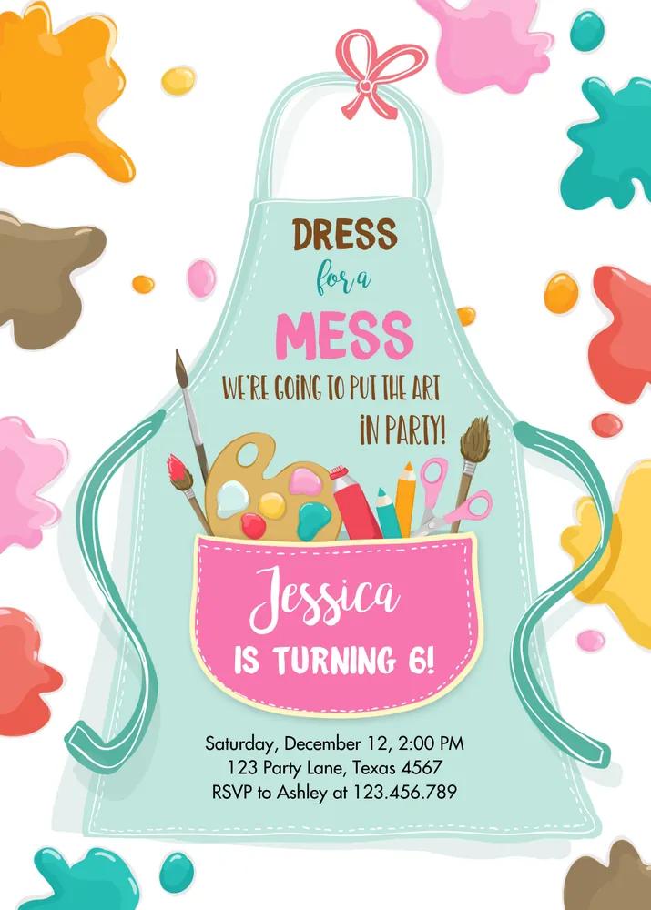 Painting Birthday Party Invitation | Editable Canva Art Party Invite for Girls