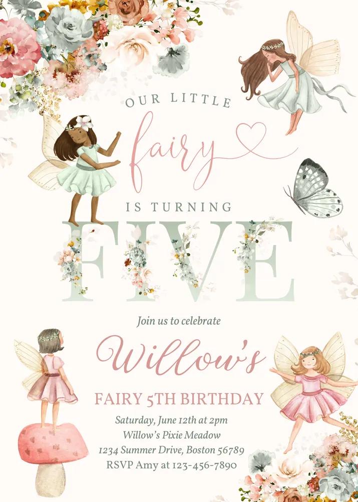 Fairy Birthday Party Invitation, Whimsical Wildflower Garden Canva Template