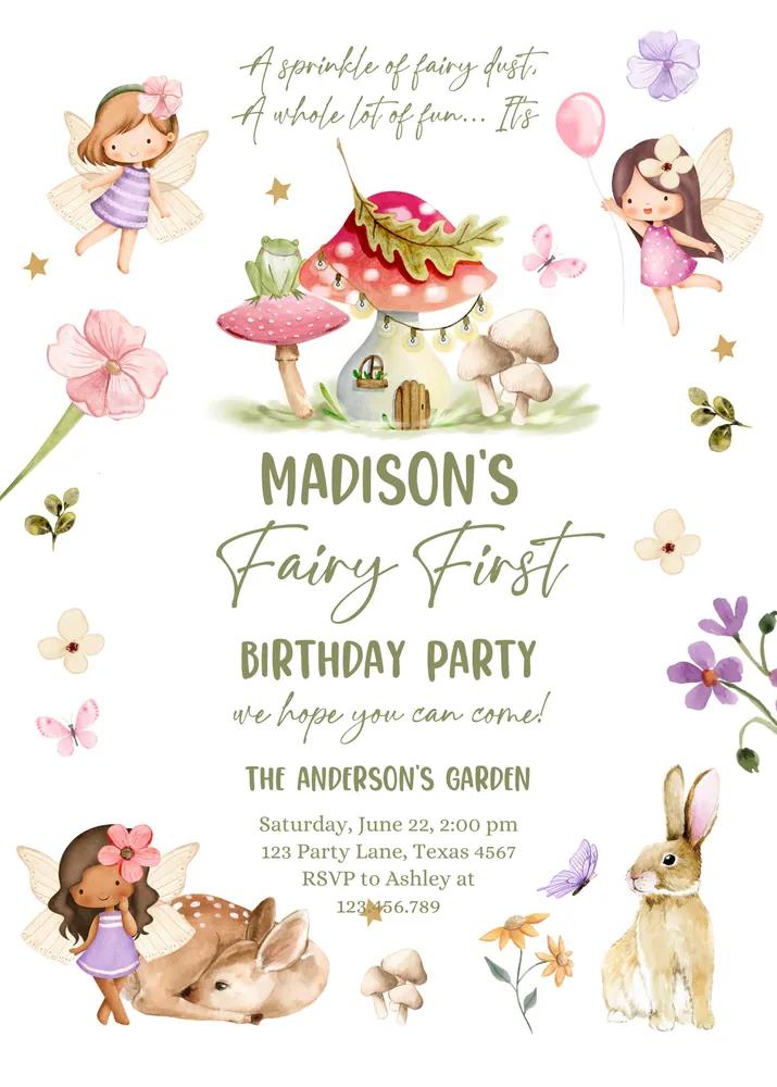 Fairy Birthday Party Invitation | Whimsical Editable Canva Template