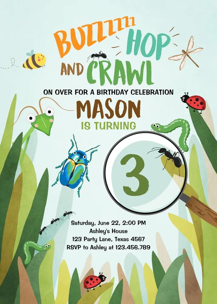 Bug Birthday Invitation | Editable Canva Template | Outdoor Insect Hunt Party