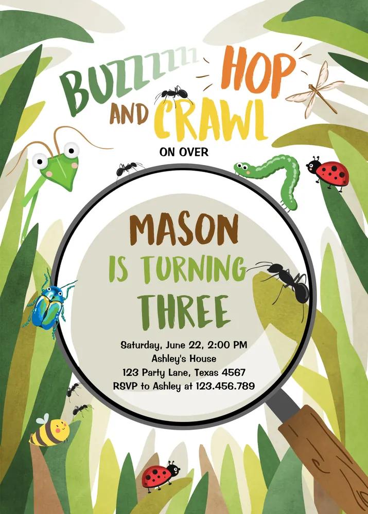 Bug Birthday Party Invitation - Editable Canva Template - Instant Download