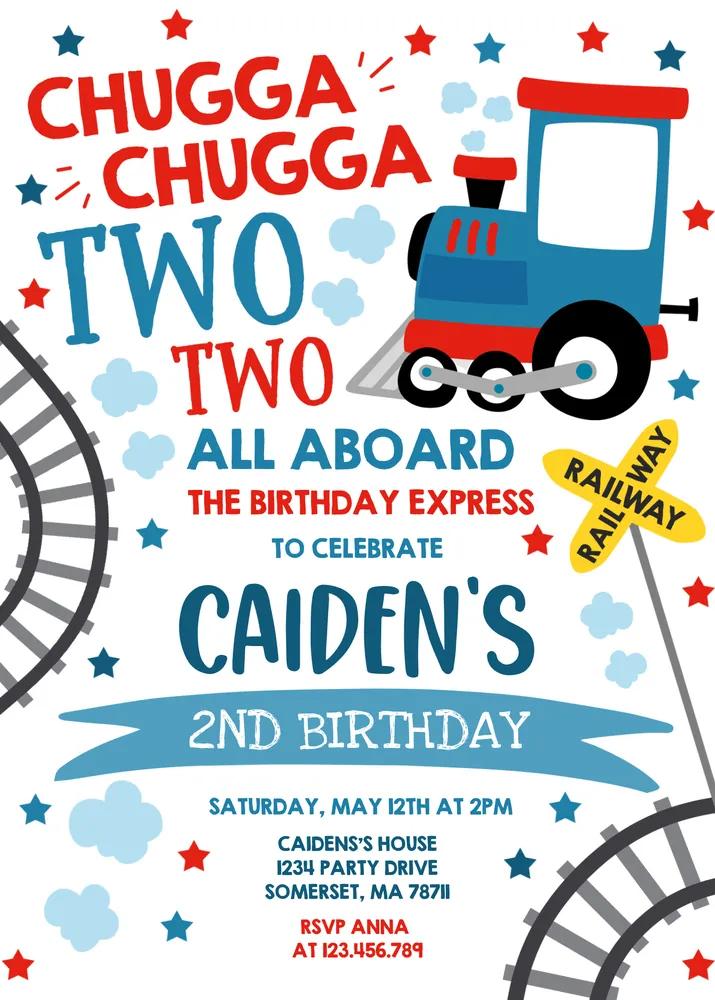 Chugga Chugga Two Two Train Birthday Invitation | Editable Canva Template