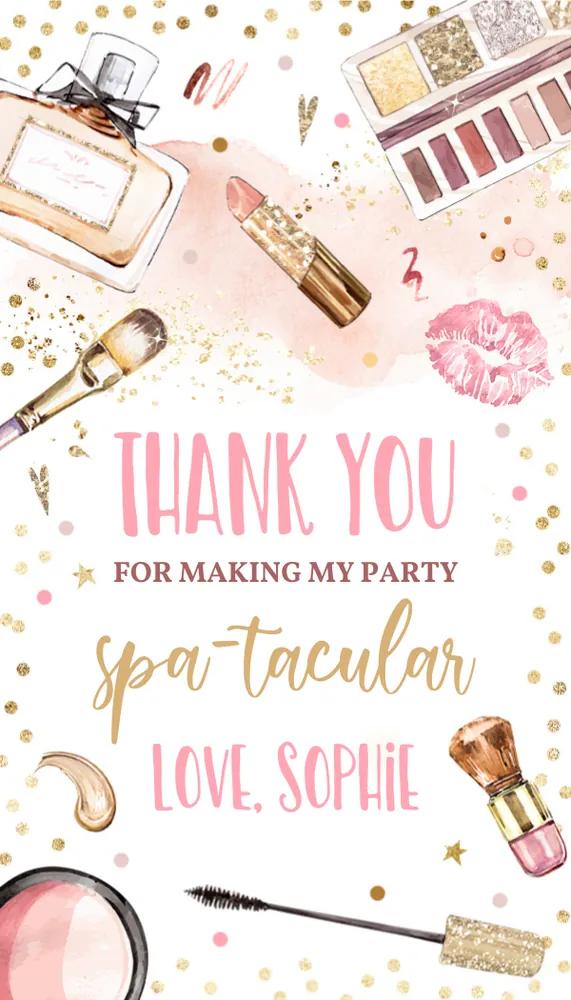 Spa Makeup Birthday Favor Tags, Blush Pink Gold Glamour Canva Template