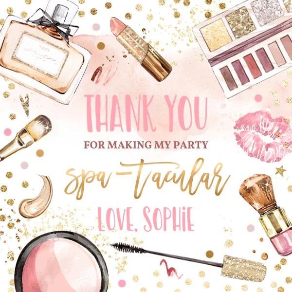 Spa Makeup Party Favor Tags Blush Pink Gold Editable Canva Template