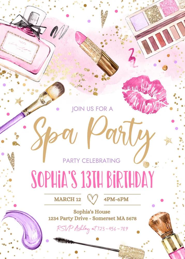 Spa Birthday Invitation Pink Gold Glam Girl Party Canva Template