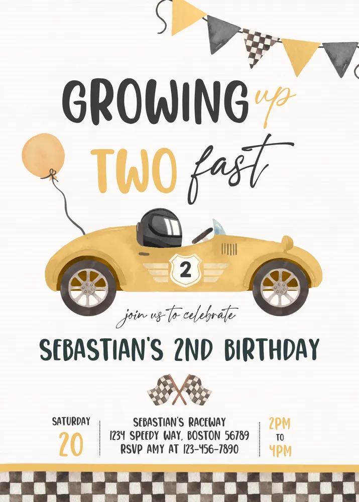 Two Fast Birthday Invitation Race Car Boy 2nd Birthday Canva Template
