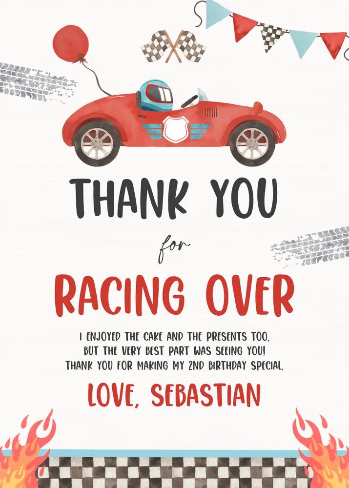 Two Fast Birthday Thank You Card Red Race Car 2nd Birthday Canva Template