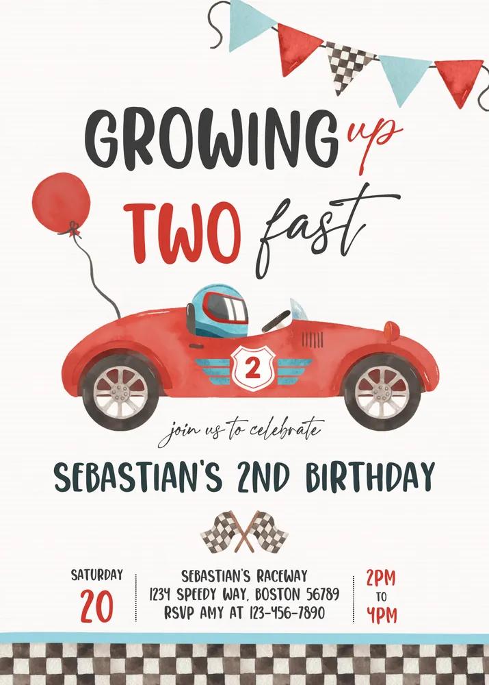 Two Fast Birthday Invitation | Race Car 2nd Birthday Canva Template