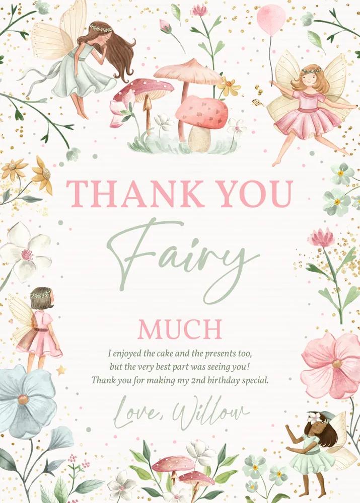 Fairy Birthday Party Thank You Card | Editable Canva Template Instant Download