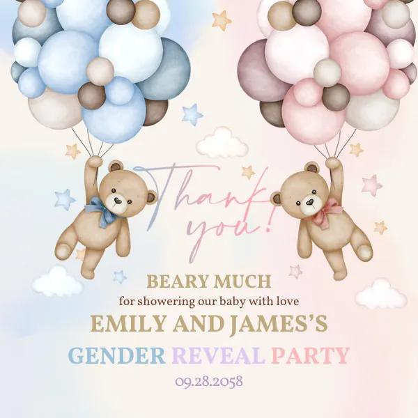 Teddy Bear Gender Reveal Gift Tags Boho Baby Shower Thank You Stickers Canva BS21M