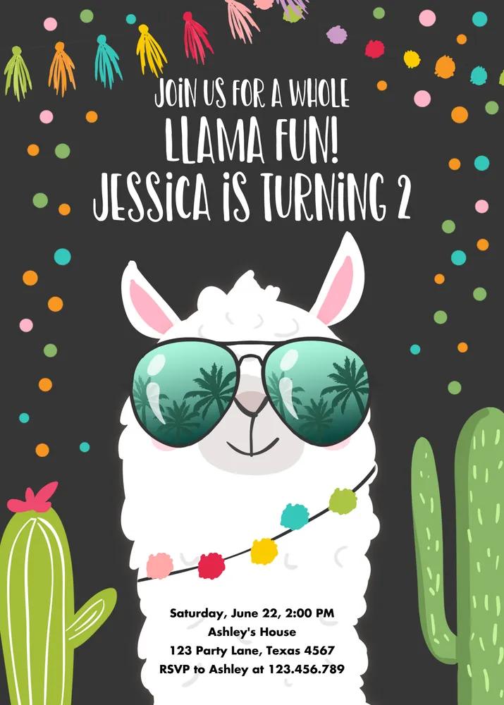 Editable Llama Birthday Invitation | Fiesta Cactus Canva Template