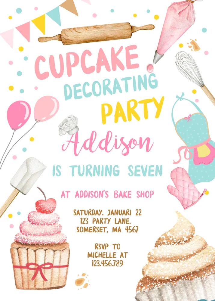 Cupcake Decorating Party Invite | Kids Cooking Birthday Canva Template