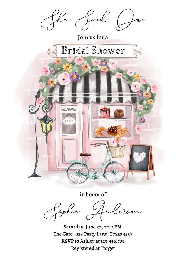 Paris Bridal Shower Invitation Template | French Patisserie She Said Oui Pink