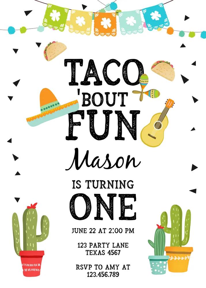 First Fiesta Birthday Invitation - Boys Taco Bout Fun Canva Template