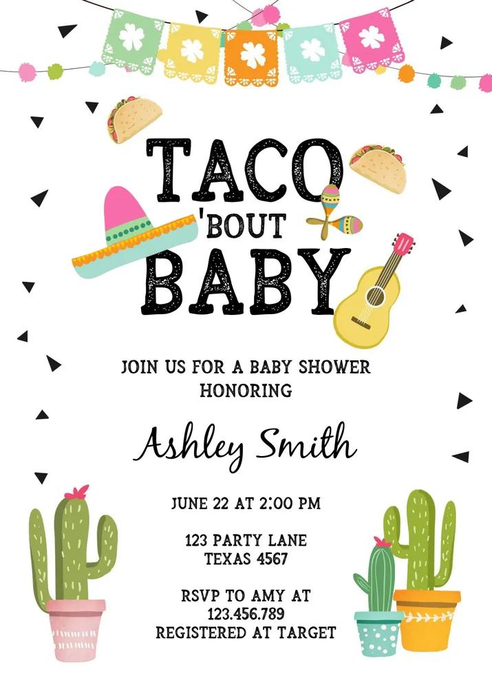 Taco Baby Shower Invitation | Mexican Fiesta Cactus Canva Template | Editable