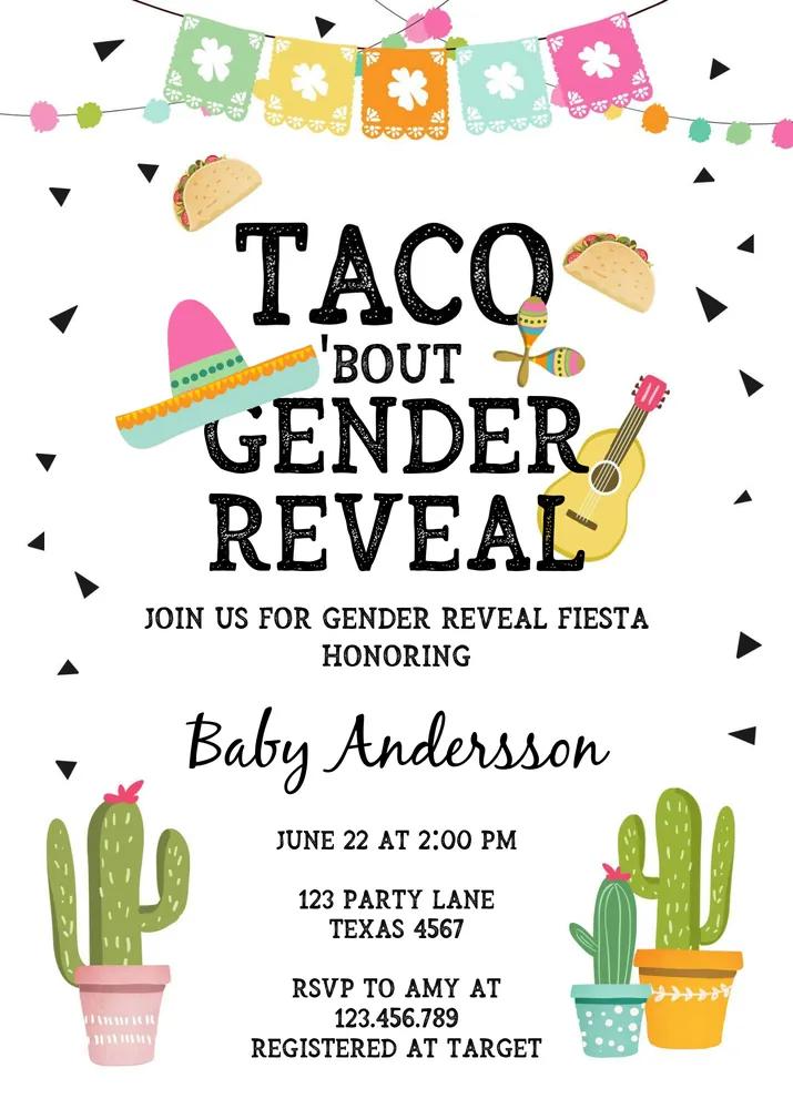 Taco Bout a Gender Reveal Invitation | Mexican Fiesta Canva Template