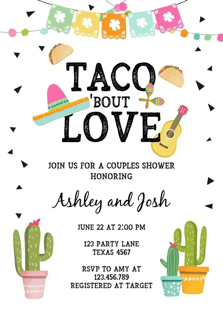 Taco Bout Love Couples Shower Invitation, Fiesta Canva Template, Instant Download