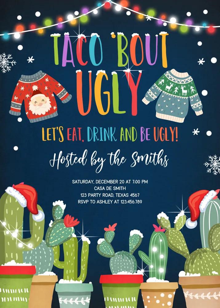 Taco Bout Ugly Sweater Christmas Invitation | Editable Canva Template Fiesta