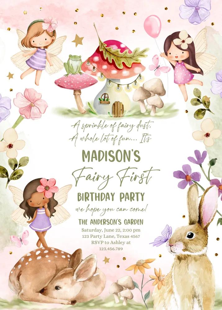 Fairy Birthday Invitation Canva Template | Whimsical Enchanted Pixie Party